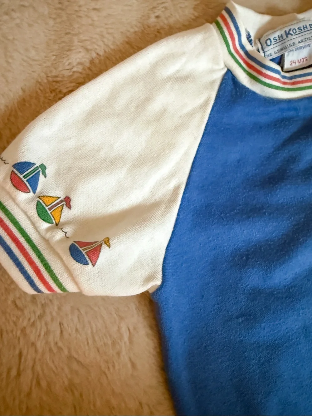 Vintage OshKosh B'gosh Royal Blue and White Raglan Tee with Sailboat Accents